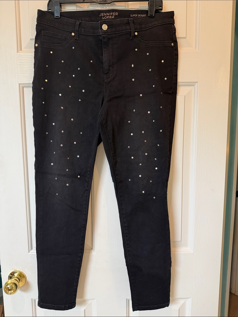 Jennifer Lopez Black Skinny Jeans with Scattered Studs and Sequins